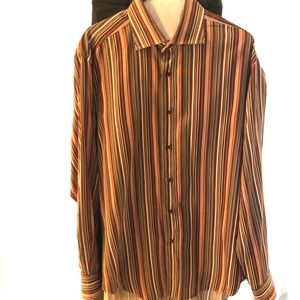 Men’s Etro Collar Shirt Multi-Color Striped Sz XL